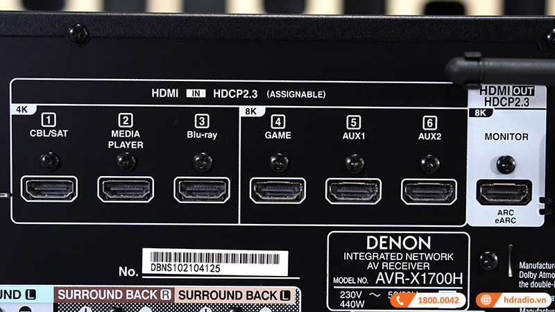 Amply Denon AVR-X1700H Chính Hãng, 8K, 7.2 Kênh, 145W/CH, Bluetooth, HDMI eARC-8