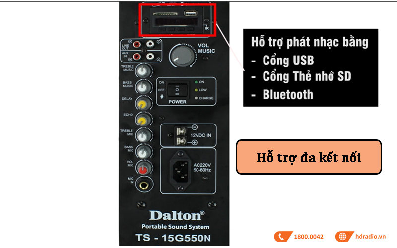 Loa Dalton TS 15G550N, Công suất 550W, Bass 30cm, Pin 3 - 5h, Kèm 2 Tay Mic-4