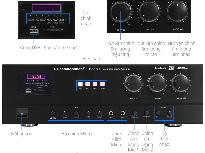 Amply Boston BA180, 200W, Bluetooth, HDMI, USB, OPTICAL-7