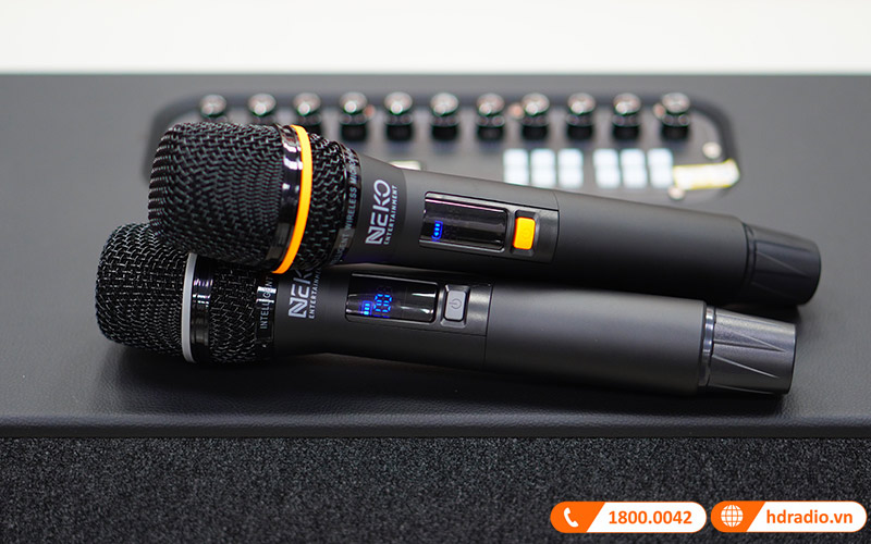 Loa Neko NK800, Bass 16.5cm, công Suất 120W, Pin 6-7h, Kèm 2 Tay Mic (có sẵn pin cho mic và có thể sạc lại)-8