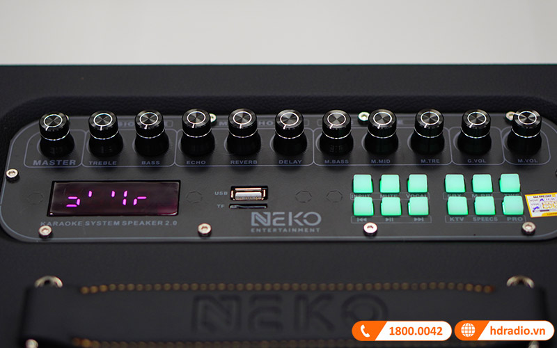 Loa Neko NK800, Bass 16.5cm, công Suất 120W, Pin 6-7h, Kèm 2 Tay Mic (có sẵn pin cho mic và có thể sạc lại)-16