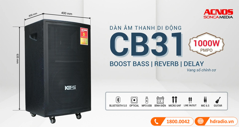 Loa Acnos CB31, Bass 30cm, Công suất PMPO 1000W, kèm 2 tay mic-1