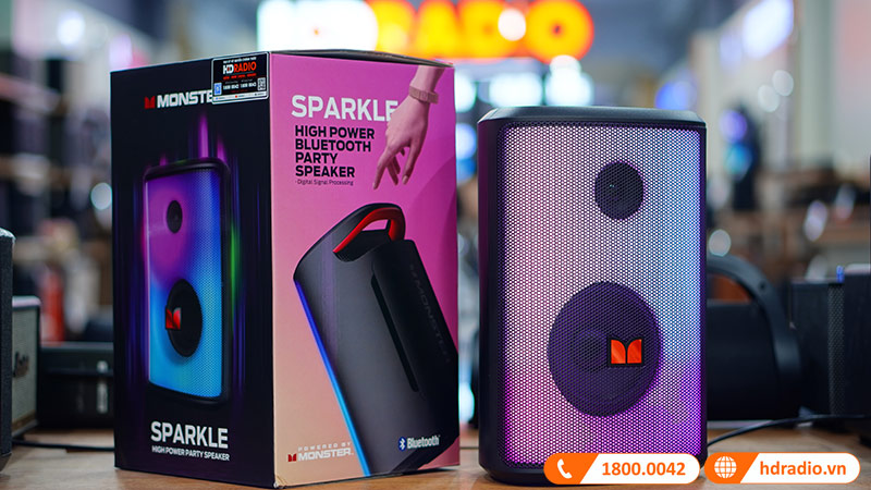 Loa Monster Sparkle Công suất 60W, LED đẹp, Bluetooth, AUX, IPX5, Pin 12h-13