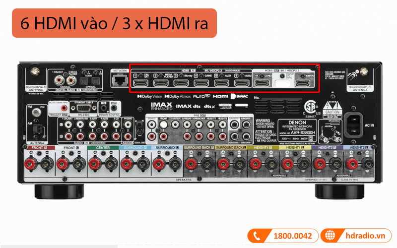 Amply Denon AVC-X3800H, 9.4 Kênh, 8K, 105W/CH (8omhs), USB, Bluetooth, Heos, Hi-Res Audio, EQ-13