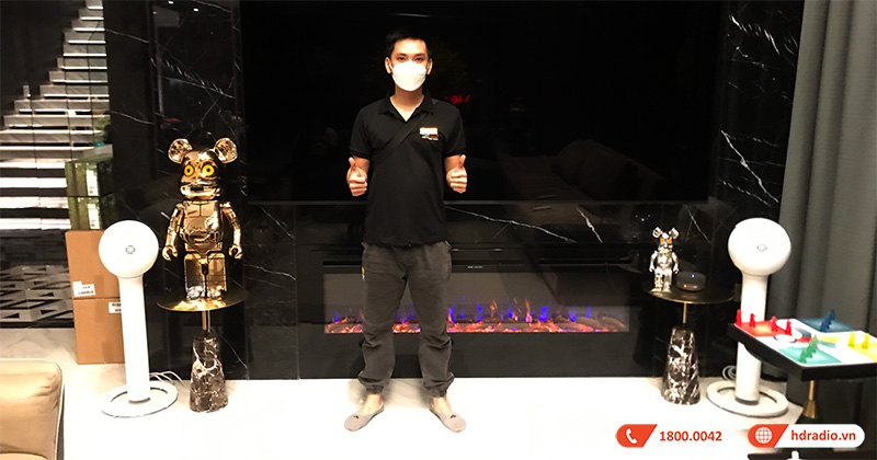 Lắp Bộ Loa DEVIALET Phantom cao cấp gần 200 triệu cho anh Hồng ở Đống Đa, Hà Nội (DEVIALET Phantom I 108DB Gold, Tree)