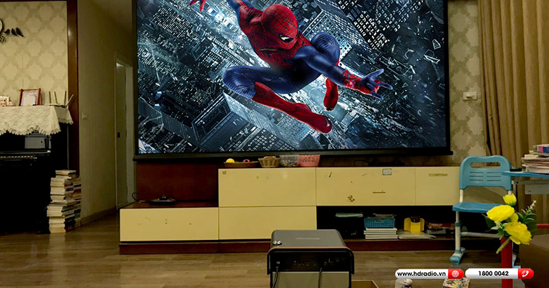 Lắp hệ thống trình chiếu 4K siêu nét cho anh Tuấn ở Hà Đông (Máy chiếu 4K ViewSonic X10-4K plus, màn chiếu GRANDVIEW CB-MI120(16:9)