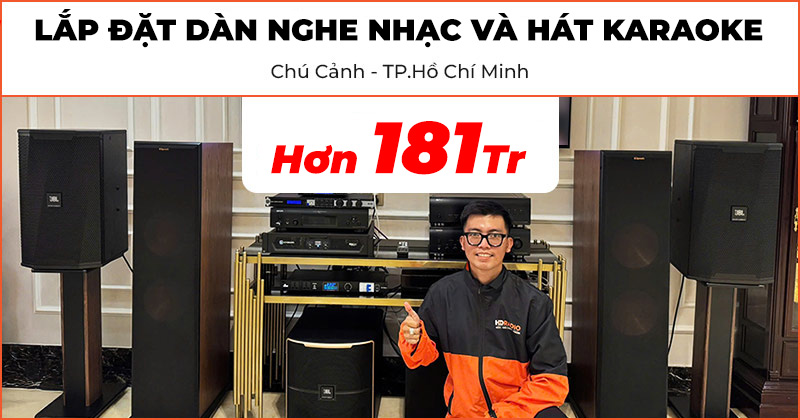 Lắp đặt dàn nghe nhạc và hát karaoke chất lượng trị giá hơn 181 triệu đồng cho chú Cảnh ở Quận 5, Hồ Chí Minh (JBL KPS2, Pasion 12SP, VM300, KX180A, Crown KVS500, Klipsch RF7 III, Denon DCD-1700NE, Kadma KST70)