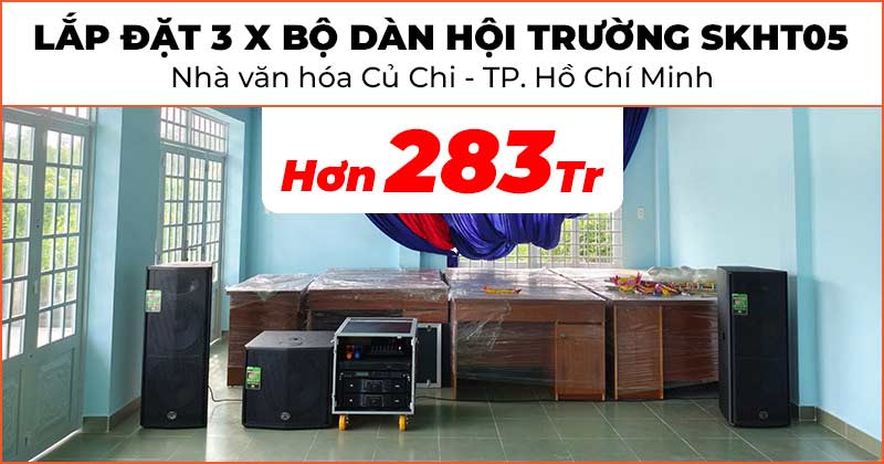 Lắp đặt Hệ Thông âm thanh sân khấu hội trường 283 triệu đồng tại Nhà Văn Hóa Củ Chi (SKHT05: Wharfedale Impact X215, Tourus AX-12MBT, Impact X18B, SL424USB, JKAudio H2800, B3 Plus, X3000 Pro, KIWI S803A, Tủ Rack 10U)