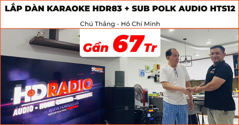 Lắp đặt Dàn karaoke cao cấp HDR83 kết hợp sub Polk Audio HTS12 trị giá gần 67 triệu đồng cho chú Thắng ở Quận 7, Hồ Chí Minh (Wharfedale Anglo X12A, Polk Audio HTS12, JKaudio H2600, JKaudio X9000 Pro, JKaudio K800)