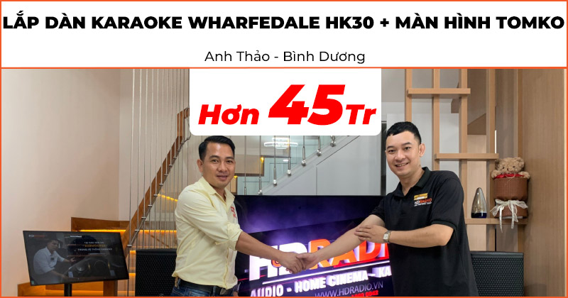 Lắp đặt Dàn karaoke Wharfedale HK30 kết hợp Màn hình Tomko chất lượng trị giá hơn 45 triệu đồng cho anh Thảo ở Tp.Thủ Dầu Một, Bình Dương (Wharfedale WH10 NEO, Kiwi PD8000, Paramax SW1800, JKaudio K300, Màn hình Tomko 22inch)