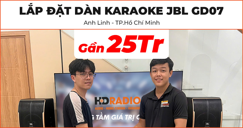Lắp đặt Dàn karaoke JBL gia đình GD07 trị giá gần 25 triệu đồng cho anh Linh ở Quận Bình Tân, TP.Hồ Chí Minh (JBL Pasion 10, Kiwi PD8000, JKaudio K300, Chân loa gỗ)