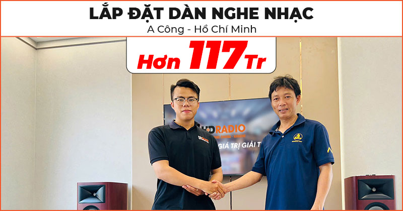 Lắp đặt Dàn nghe nhạc cao cấp trị giá hơn 117 triệu đồng cho anh Công ở Q. Thủ Đức, TP. Hồ Chí Minh (JBL Studio 660P, 698, Denon PMA-1700NE, WiiM Ultra, KIWI S803A, Kệ gỗ)