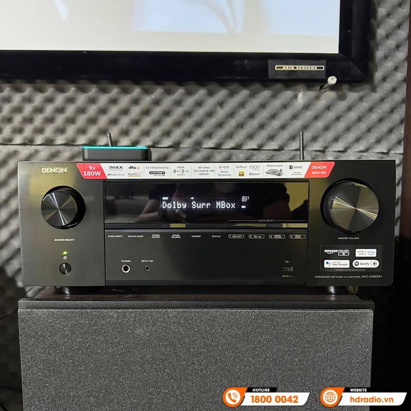 Amply Denon AVC-X3800H, 9.4 Kênh, 8K, 105W/CH (8omhs), USB, Bluetooth, Heos, Hi-Res Audio, EQ-17