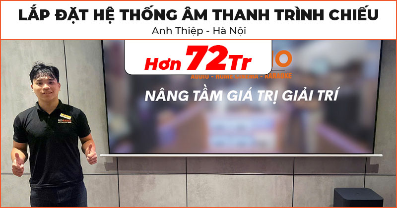 Lắp đặt Hệ thống âm thanh trình chiếu cao cấp hơn 72 triệu đồng cho anh Thiệp ở Quận Thanh Xuân, Hà Nội (Jmgo N1s Ultimate, Màn chiếu Jmgo 100 Inch, JBL Bar 1000)