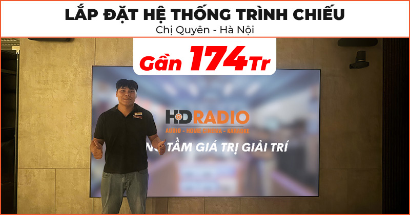 Lắp đặt hệ thống trình chiếu cao cấp trị giá gần 174 triệu đồng cho chị Quyên ở Long Biên, Hà Nội (LG HU915QE, Grandview PE-L120(16:9) DY5)