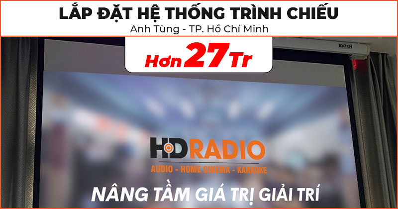 Lắp đặt Hệ thống trình chiếu chất lượng chỉ hơn 27 triệu đồng cho anh Tùng ở Quận 7, TP. Hồ Chí Minh (Jmgo N1S 4K, Màn chiếu Exzen 84 inch, Giá treo máy chiếu Jmgo)