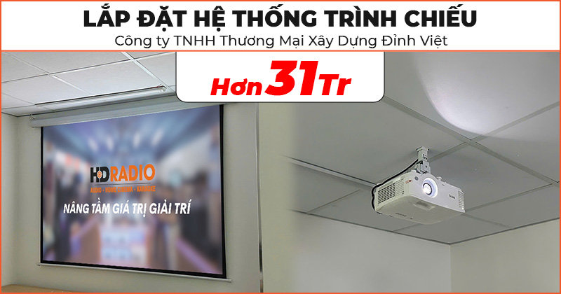 Lắp đặt Hệ thống trình chiếu chất lượng trị giá hơn 31 triệu đồng cho Công ty TNHH Thương Mại Xây Dựng Đỉnh Việt ở Ba Đình, Hà Nội (BenQ MH733, Dalite 120 inch, Giá treo EA-120)
