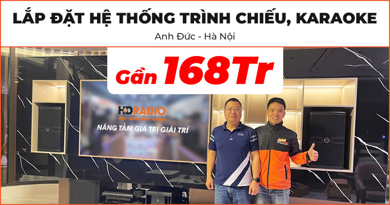 Lắp đặt hệ thống trình chiếu, hát karaoke cao cấp trị giá gần 168 triệu đồng cho anh Đức ở Hoàng Mai, Hà Nội (XGIMI Horizon Ultra, Wharfedale ANGLO E12, T-SUB AX15B, CPD3600, ViệtK B300, JKaudio X9000 Pro, JKAudio B9)
