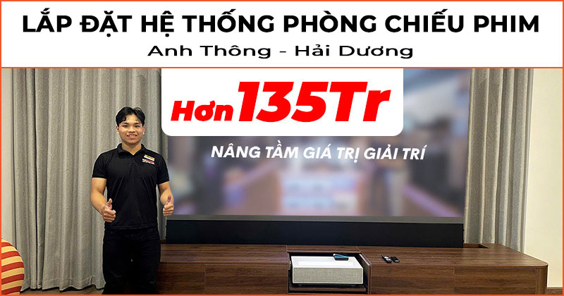 Lắp đặt hệ thống phòng chiếu phim đẳng cấp trị giá hơn 135 triệu đồng cho anh Thông ở Kinh Môn, Hải Dương (LG HU715QW, Dune HD Homatics Box R 4K Plus, Vividstorm VSDSTUST120H)
