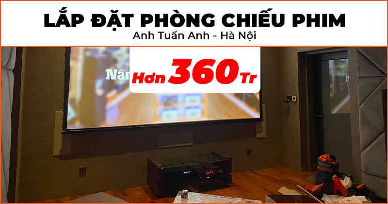 Lắp đặt hệ thống phòng chiếu phim đẳng cấp trị giá hơn 360 triệu đồng cho anh Tuấn Anh ở Hoàng Mai, Hà Nội (Viewsonic X100-4K+, Kiwi S803A, Yamaha RX-A6A, Max Vision 4K, SVS SB-1000 Pro, VividStorm VBM, Focal in-wall 3001W 6, Focal in-wall 3001W 6LCR)