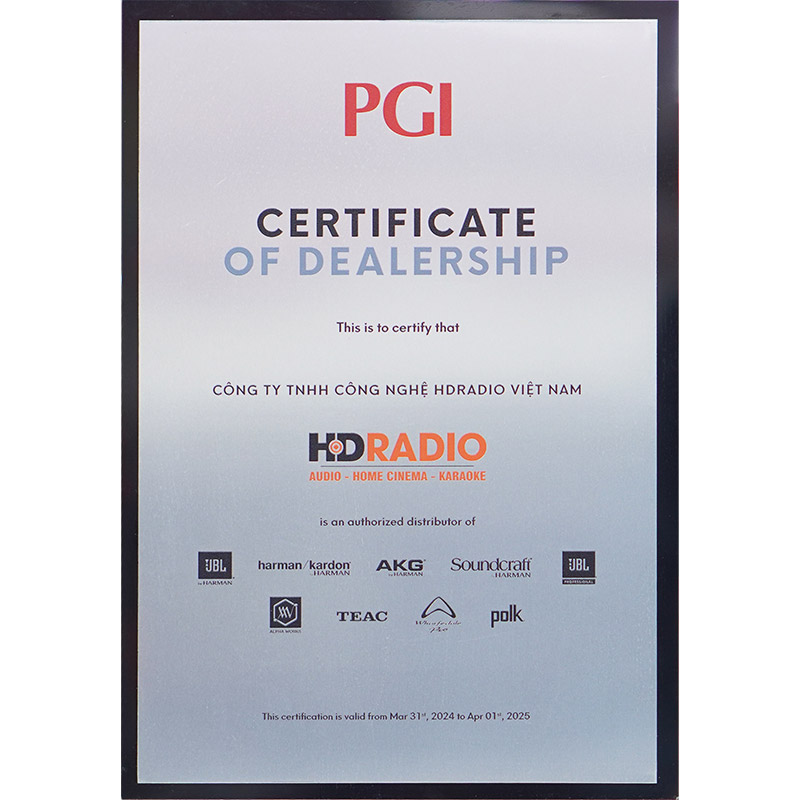 Chứng Nhận Đại lí Phân Phối Chính Hãng Thương Hiệu JBL, Wharfedale, Polk Audio, Luxman, Harman Kardon, AKG, SoundCraft, Alpha Works, TEAC tại Việt Nam 2024-2025 Chứng Nhận Đại lí Phân Phối Chính Hãng Thương Hiệu JBL, Wharfedale, Polk Audio, Luxman, Harman Kardon, AKG, SoundCraft, Alpha Works, TEAC tại Việt Nam 2024-2025