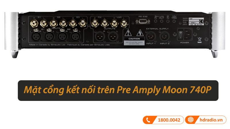 cổng kết nối trên Pre Amply Moon 740P