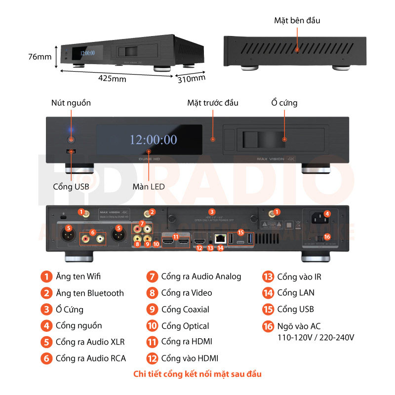 Đầu Dune HD Max Vision 4K chú thích 