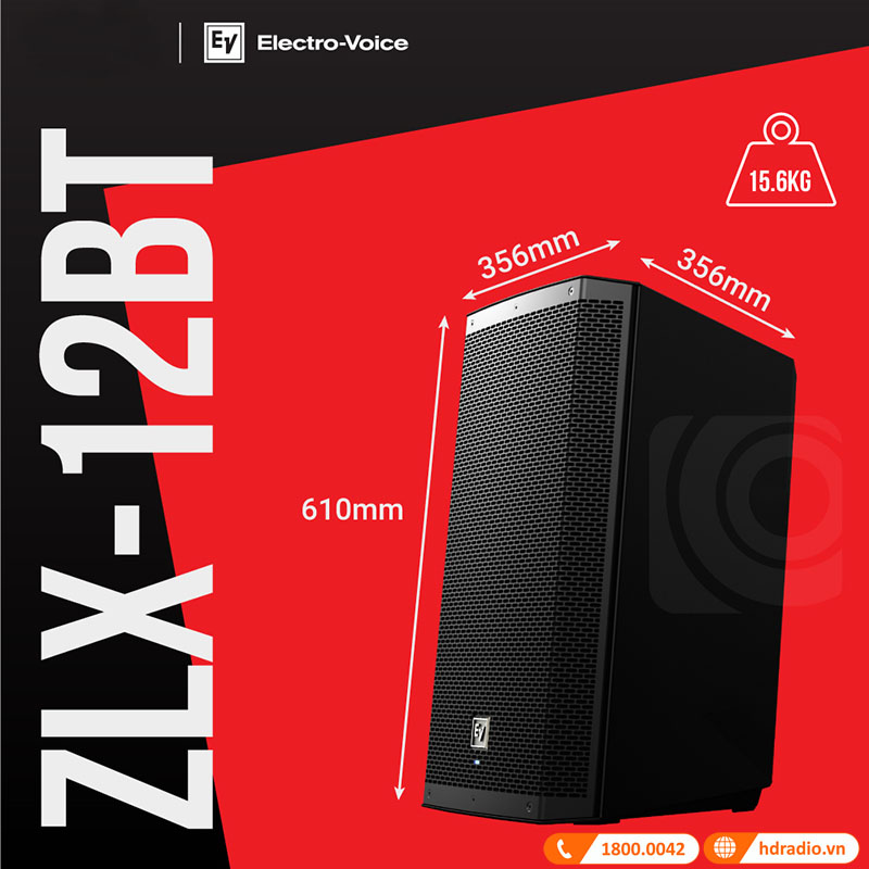 Loa Electro voice ZLX12BT, Bass 30cm, công suất 250W, Bluetooth, AUX, XLR, Mixer 2 kênh-4