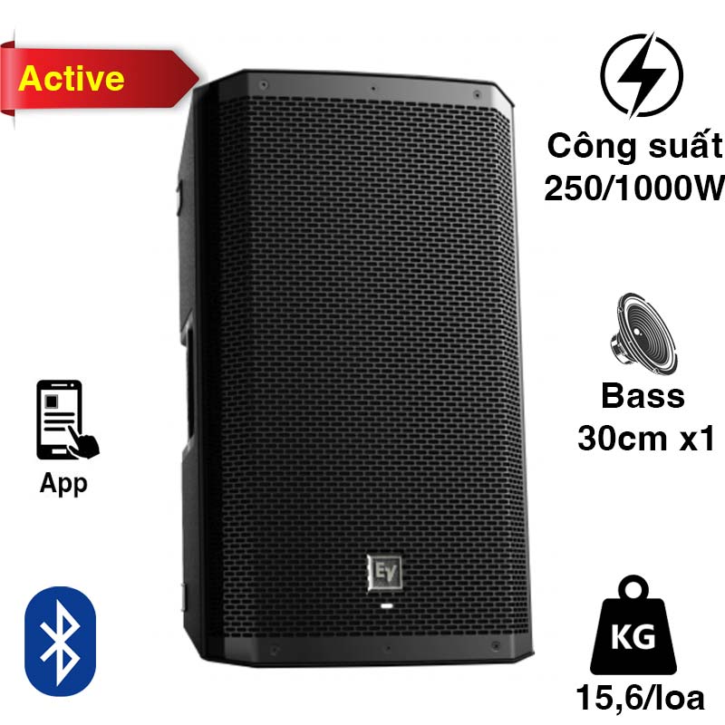 Loa Electro voice ZLX12BT, Bass 30cm, công suất 250W, Bluetooth, AUX, XLR, Mixer 2 kênh