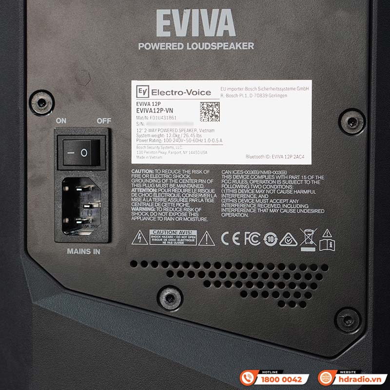 Loa Electro voice Eviva 12P, Bass 30cm, Công suất 1000W, Max SPL 125db, Bluetooth, XLR/TRS-11