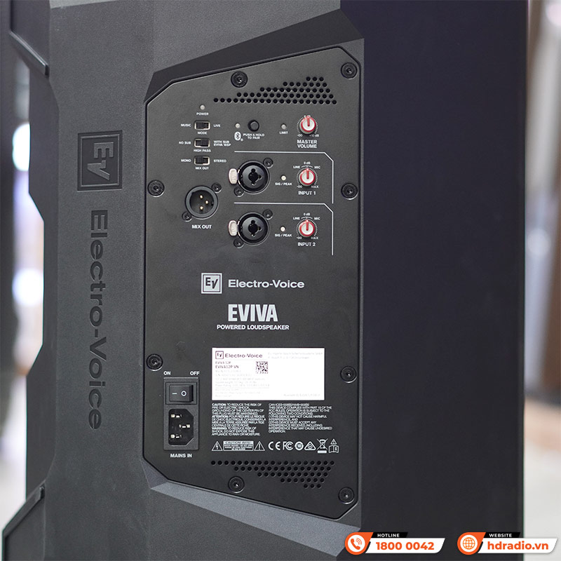 Loa Electro voice Eviva 12P, Bass 30cm, Công suất 1000W, Max SPL 125db, Bluetooth, XLR/TRS-9