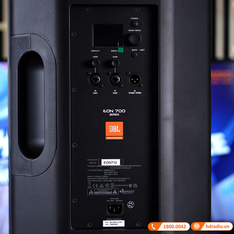 Loa JBL Eon 712, Bass 30 cm, Công suất (1300W Peak, 650W RMS), Mixer 3 kênh, Mixer 3 kênh, LCD, Bluetooth, XLR-7