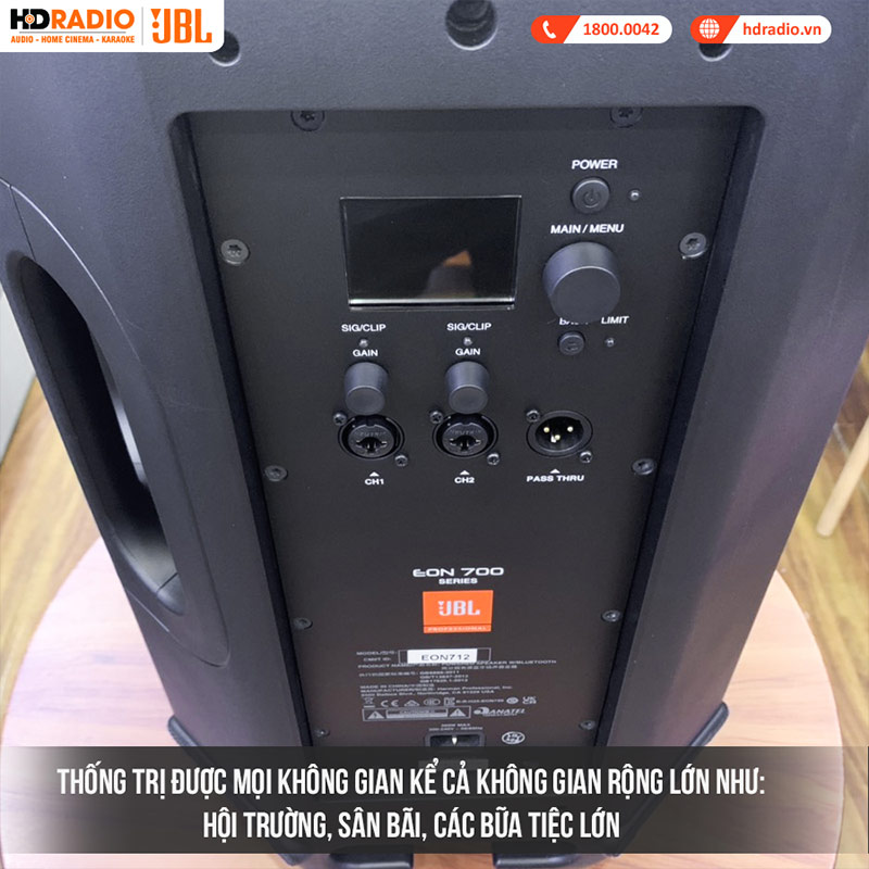 Loa JBL Eon 712, Bass 30 cm, Công suất (1300W Peak, 650W RMS), Mixer 3 kênh, Mixer 3 kênh, LCD, Bluetooth, XLR-23