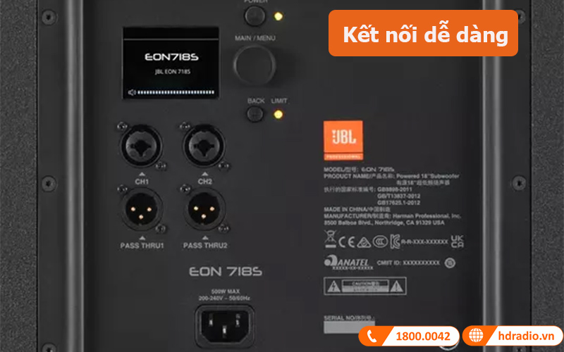 Loa Sub JBL Eon 718S kết nối dễ dàng