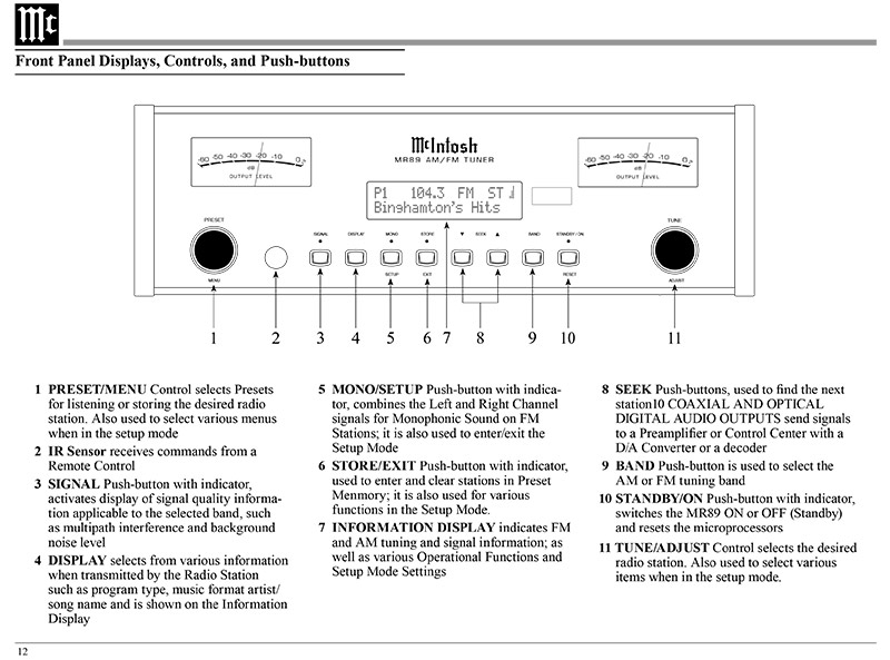 Đầu phát Radio McIntosh MR89 bảng điều khiển 