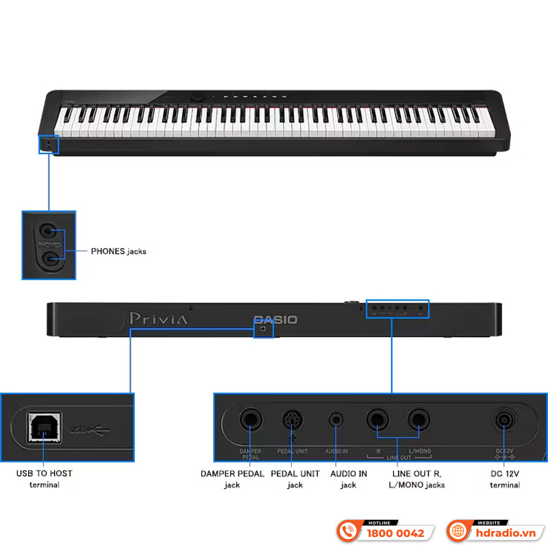 Đàn Piano Casio PX-S1000, piano điện, Bluetooth 5.0, USB, Line Out-4