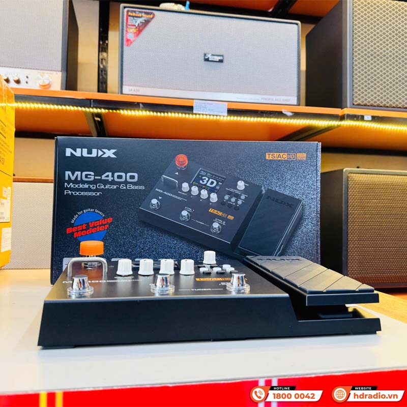 Phơ Guitar Nux MG-400, 10 khối tín hiệu độc lập, độ phân giải IR 512 mẫu, AUX IN, USB-4