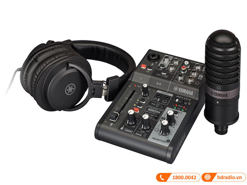 Combo âm thanh livestream Yamaha AG03MK2 LSPK, (Yamaha AG03MK2, Yamaha YCM01, YH-MT1, Cáp micro XLR)-1