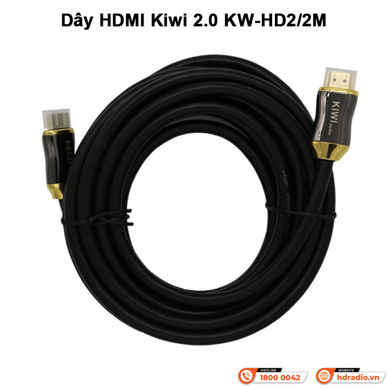 Dây HDMI Kiwi 2.0 KW-HD2/2M bọc lụa dài 2m đầu mạ vàng 24K