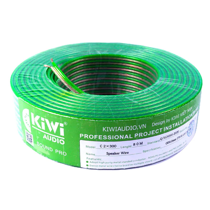 Dây loa Kiwi C2x300 nhôm mạ đồng cuộn 80m