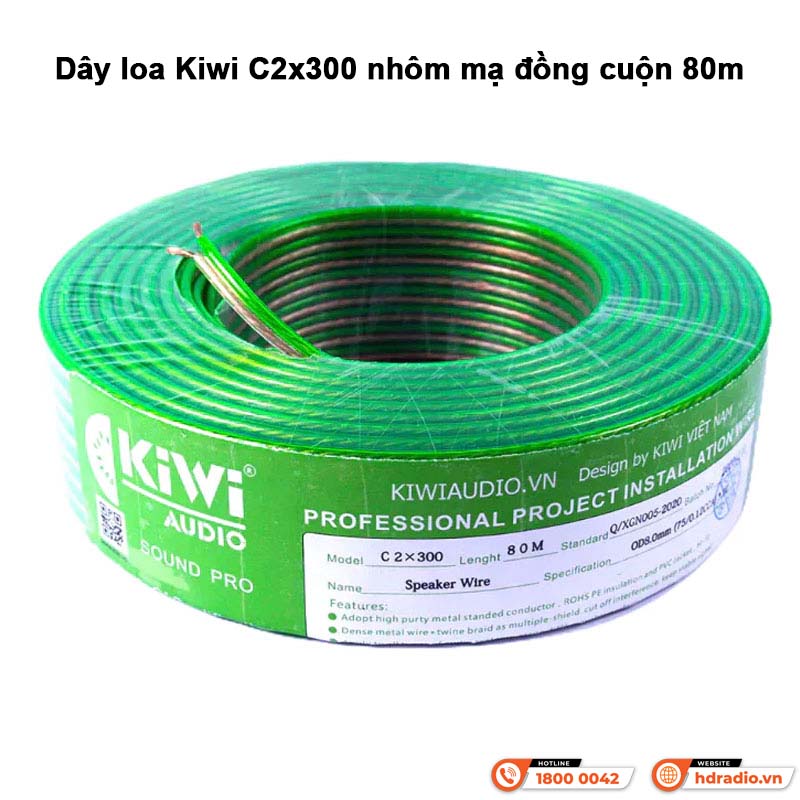 Dây loa Kiwi C2x300 nhôm mạ đồng cuộn 80m