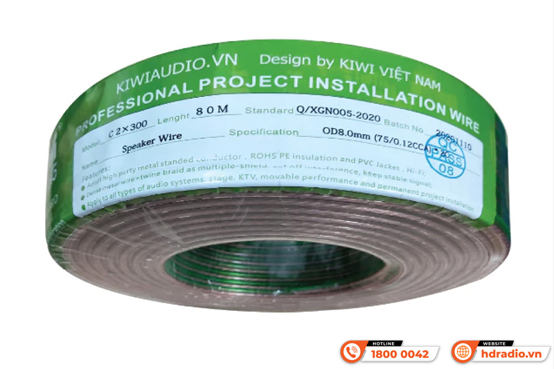 Dây loa Kiwi C2x300 nhôm mạ đồng cuộn 80m