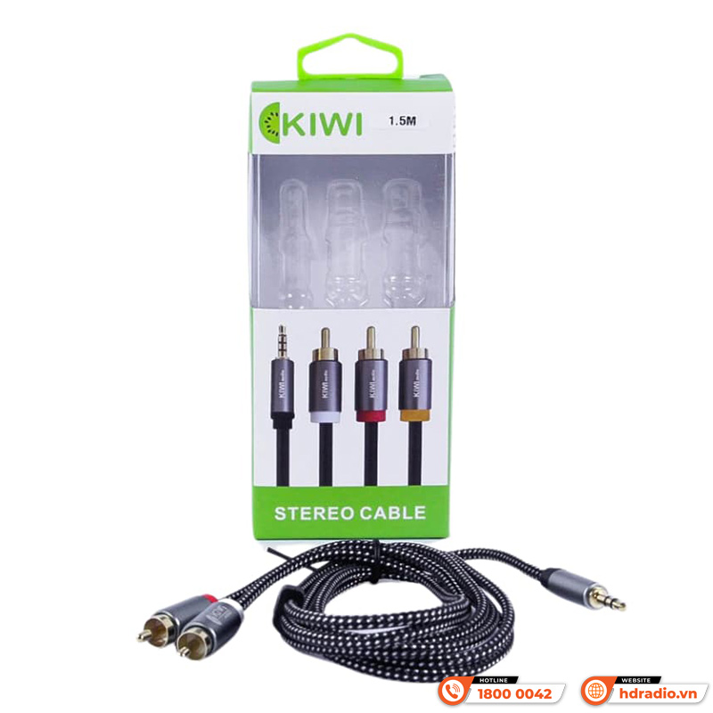 Dây Tín Hiệu Kiwi KW-AV002 (1 đầu 3.5mm ra 2 đầu AV) Độ dài 1,5 mét, Độ dài 3 mét, Độ dài 5 mét-2