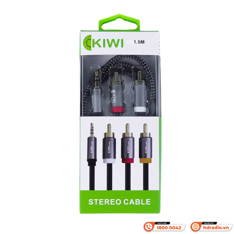 Dây Tín Hiệu Kiwi KW-AV002 (1 đầu 3.5mm ra 2 đầu AV) Độ dài 1,5 mét, Độ dài 3 mét, Độ dài 5 mét-1