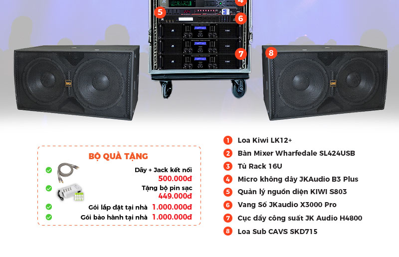 chú thích dàn âm thanh sân khấu biểu diễn SK44