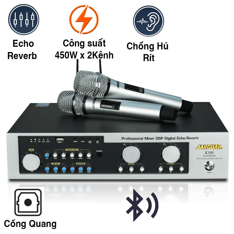 Amply Jarguar K580 Platinum, 450W x2CH/4Ω, Bluetooth 5.1