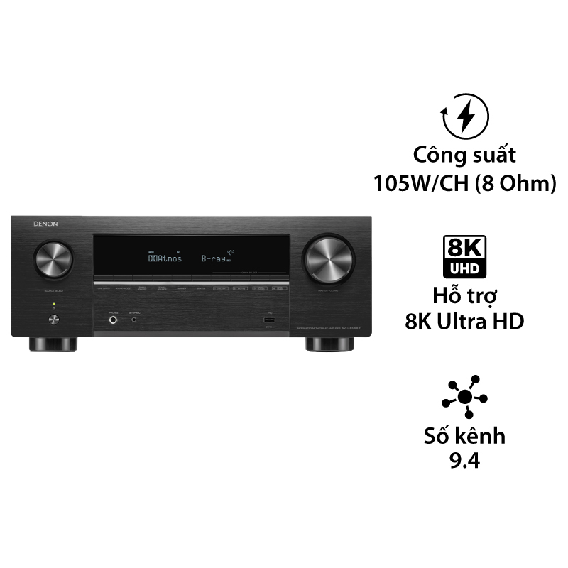 Amply Denon AVC-X3800H, 9.4 Kênh, 8K, 105W/CH (8omhs), USB, Bluetooth, Heos, Hi-Res Audio, EQ Amply Denon AVC-X3800H, 9.4 Kênh, 8K, 105W/CH (8omhs), USB, Bluetooth, Heos, Hi-Res Audio, EQ