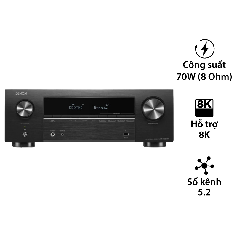 Amply Denon AVR-X580BT (5.2 kênh, 70W/CH, 8K, Bluetooth, HDMI eARC, USB) Amply Denon AVR-X580BT (5.2 kênh, 70W/CH, 8K, Bluetooth, HDMI eARC, USB)