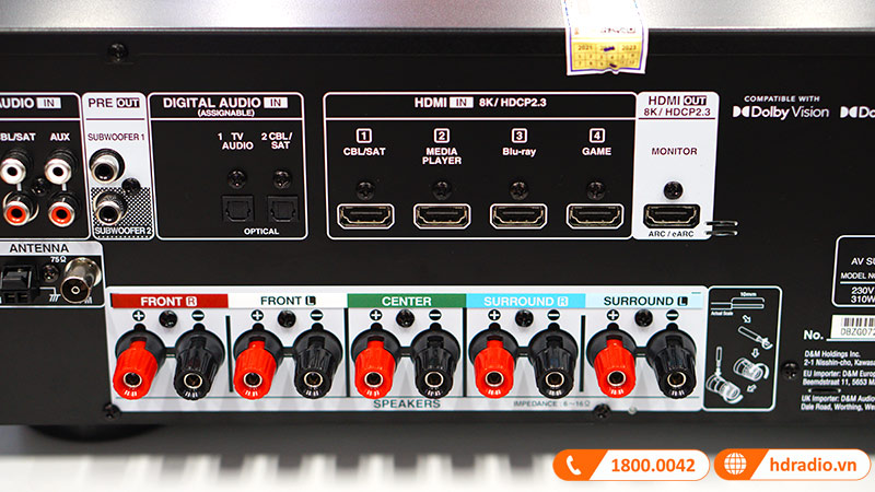 Cận cảnh cổng kết nối amply Denon AVR-X580BT