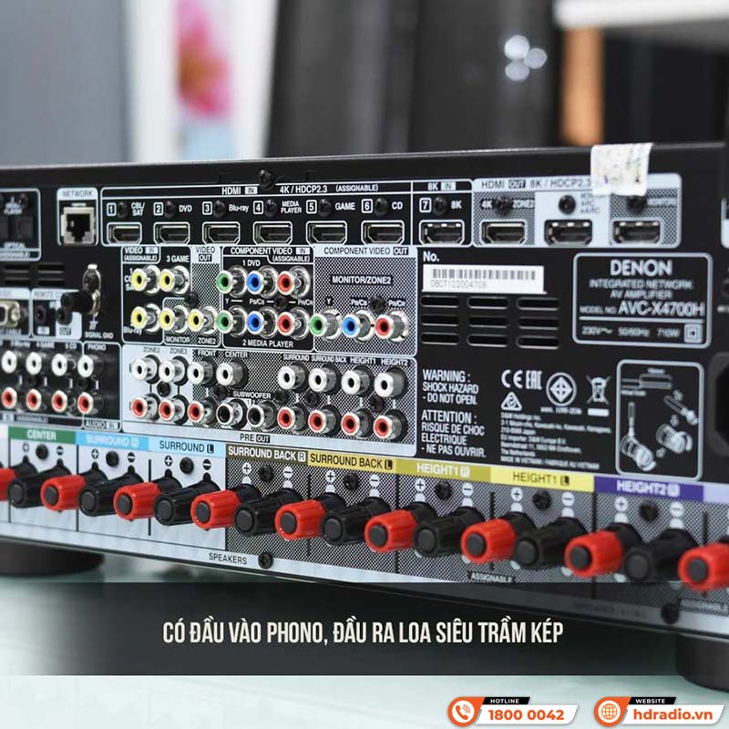 Amply Denon AVC X4700H, Hỗ Trợ 8K, 9.2 Kênh, 125W/CH-7